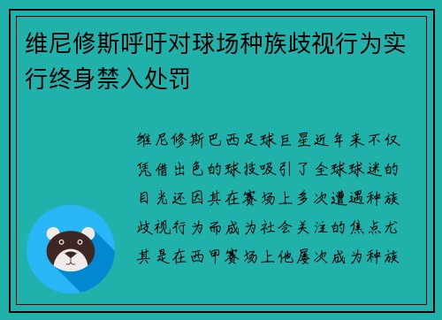 维尼修斯呼吁对球场种族歧视行为实行终身禁入处罚 维尼修斯呼吁对球场种族歧视行为实行终身禁入处罚